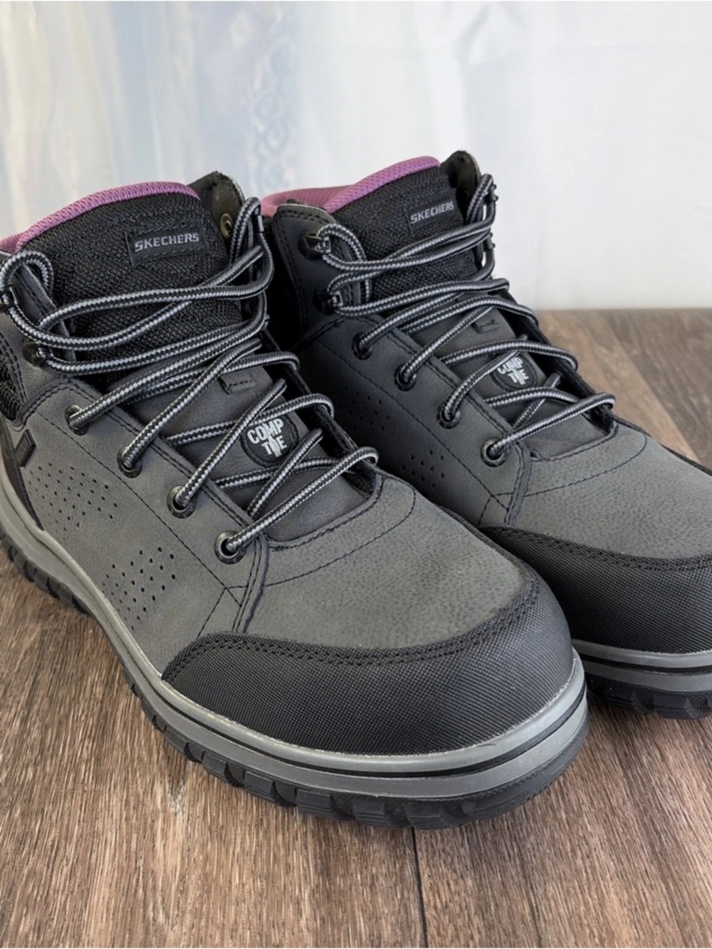 Skechers Boots Sz 8 Composite Toe Work Black Leather Ankle Waterproof